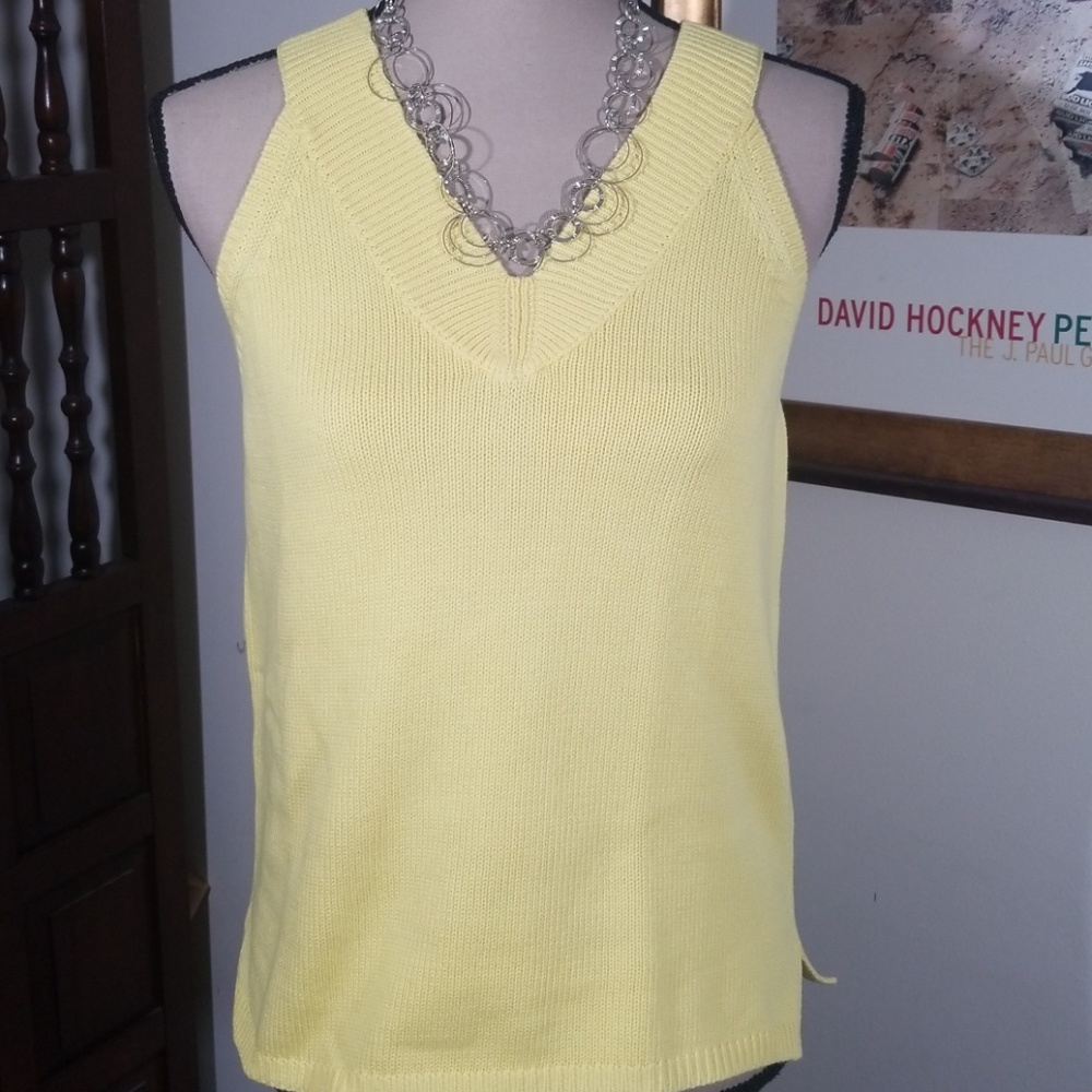 Jeanne Pierre knitted yellow V neck Vest.  Size S